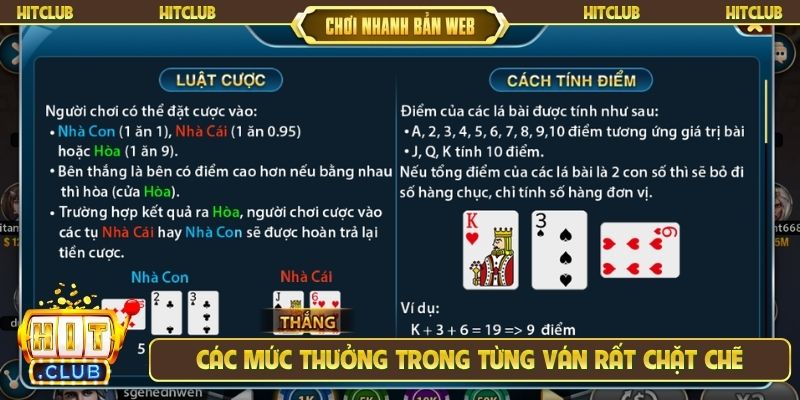 Các mức thưởng trong từng ván rất chặt chẽ
