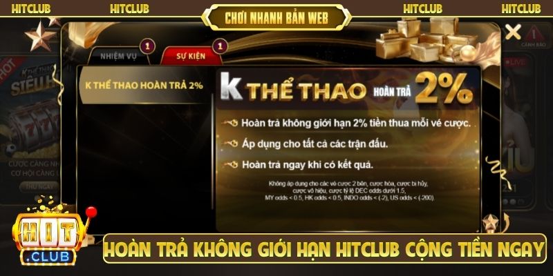 Hoàn trả không giới hạn Hitclub cộng tiền thiết thực