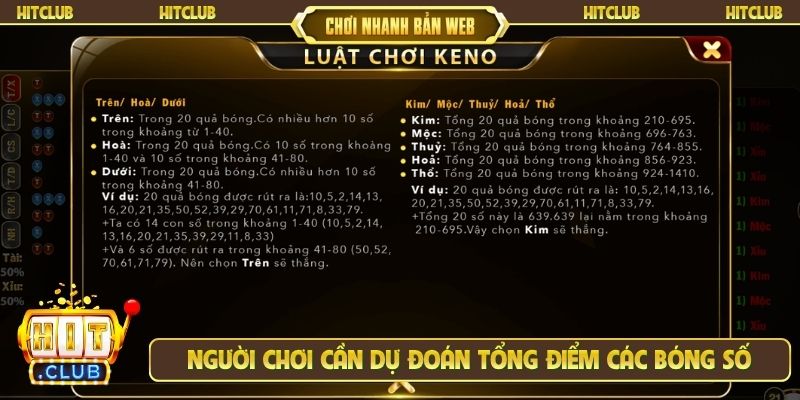 Người chơi cần dự đoán tổng điểm các bóng số