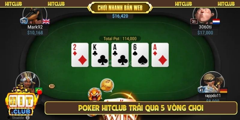 Poker Hitclub trải qua 5 vòng chơi