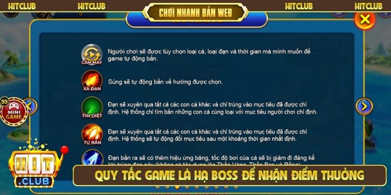 Quy tắc game là hạ boss để nhận điểm thưởng