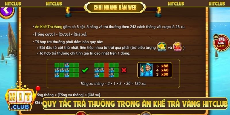 Quy tắc trả thưởng trong Ăn khế trả vàng Hitclub